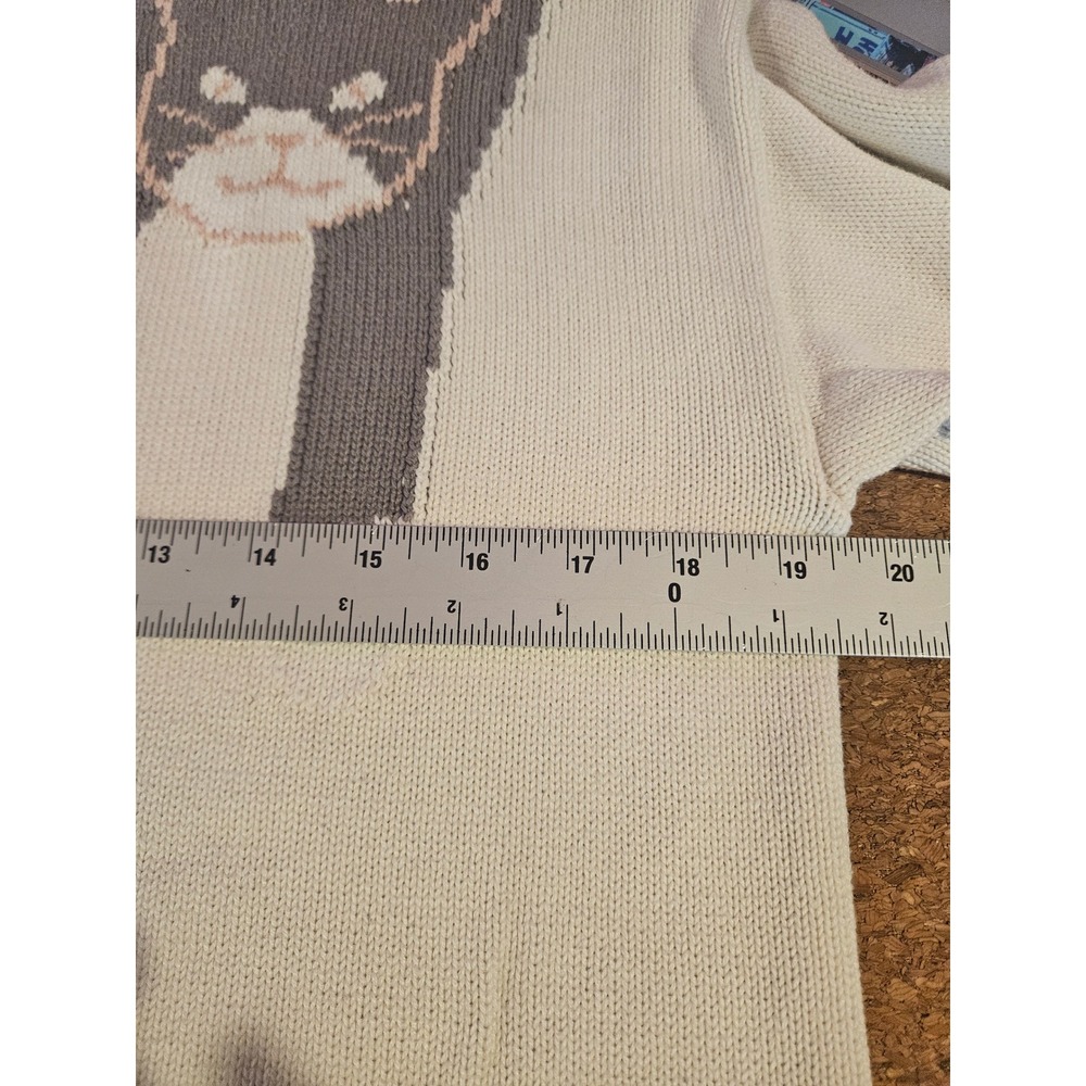 ModCloth Arendal Long Cat Sweater M Twee Intarsia Knit Whimsy Crewneck #847 - Picture 5 of 8